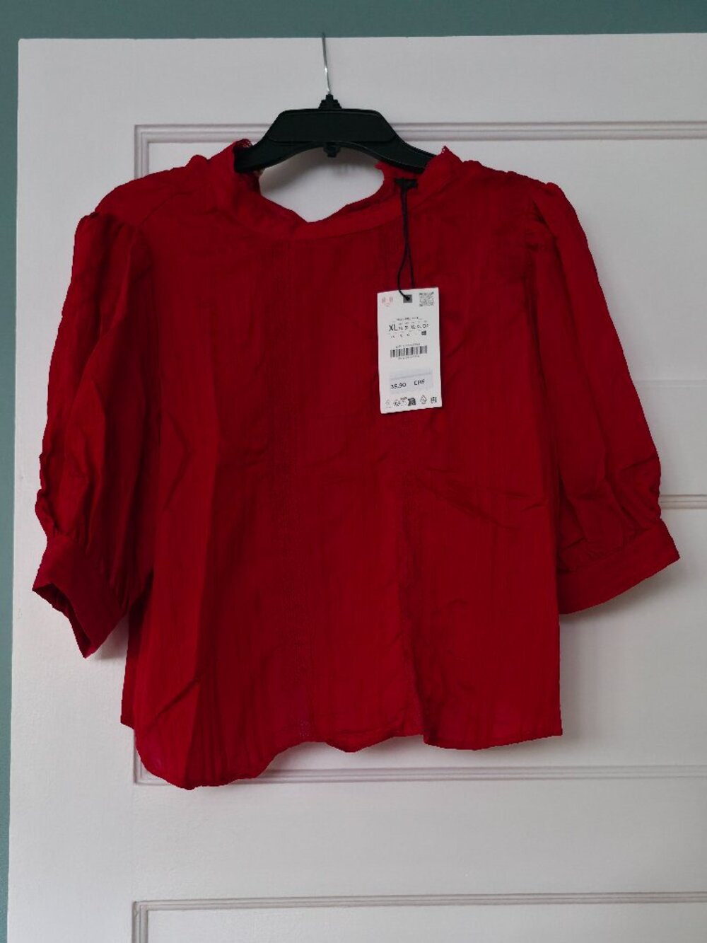 Tags Still On - Romantic Lace Trim Blouse in Red